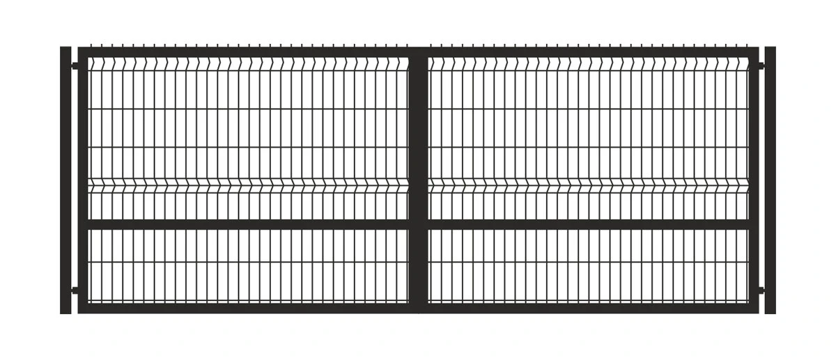 Kompletna brama panelowa dwuskrzydłowa 170x400 cm ze słupami i osprzętem, kolor antracytowy RAL 7016.