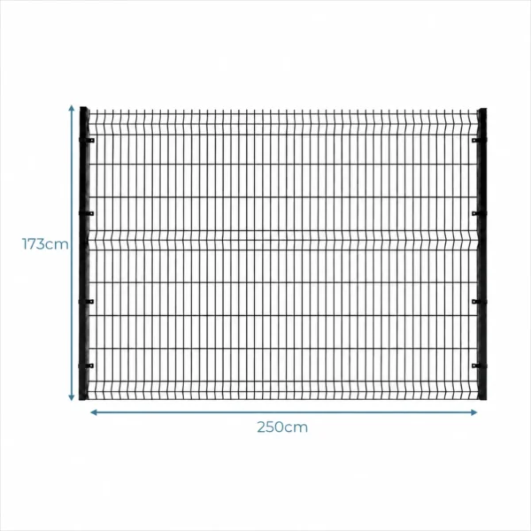 Kompletny zestaw ogrodzenia panelowego 3D 173 cm, drut fi 4 mm. W zestawie panel, słupek 230 cm, obejmy i nasadki.