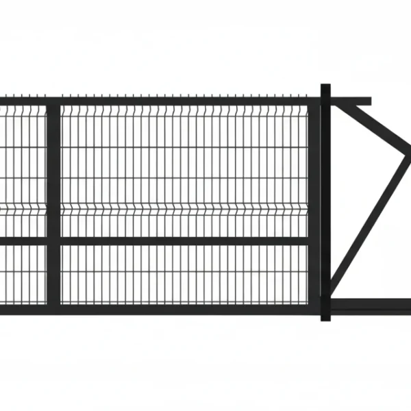 Nowoczesna brama panelowa przesuwna 170x500 prawa w kolorze antracytowym.