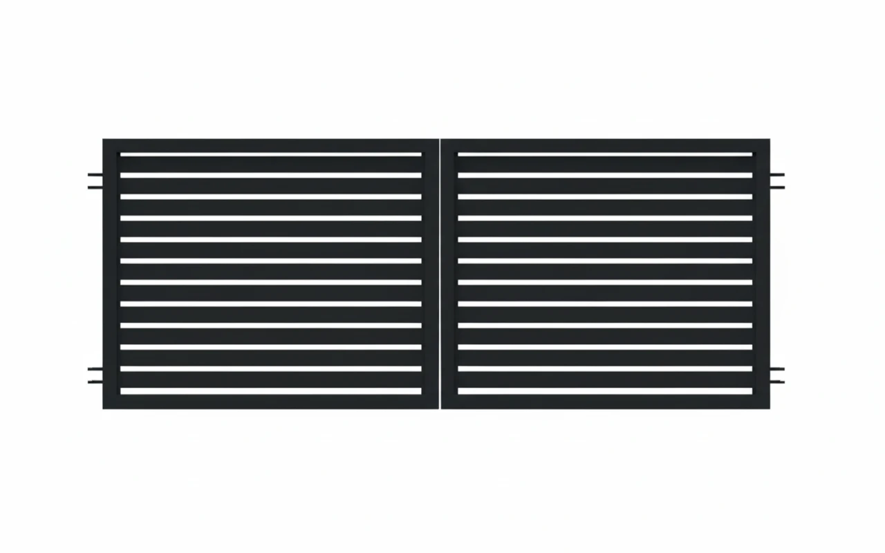 Nowoczesna brama dwuskrzydłowa na wymiar Forte w kolorze antracytowym z profili 80x20 mm.
