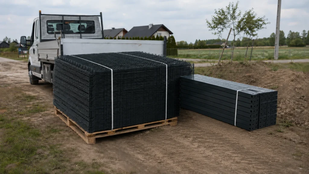 Komplet ogrodzenia panelowego 3D z podmurówką przed rozładunkiem — dostawa SILD do Wyszkowa i Ostrołęki